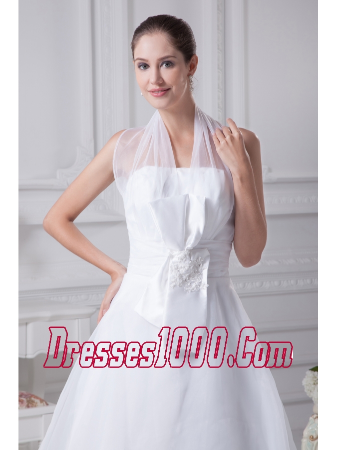 Beading Court Train Halter A-Line Wedding Dress with Fitted Waist