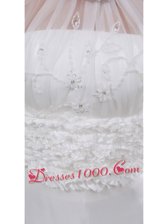 Beading Hand Made Flower Halter Chapel Train Wedding Dress