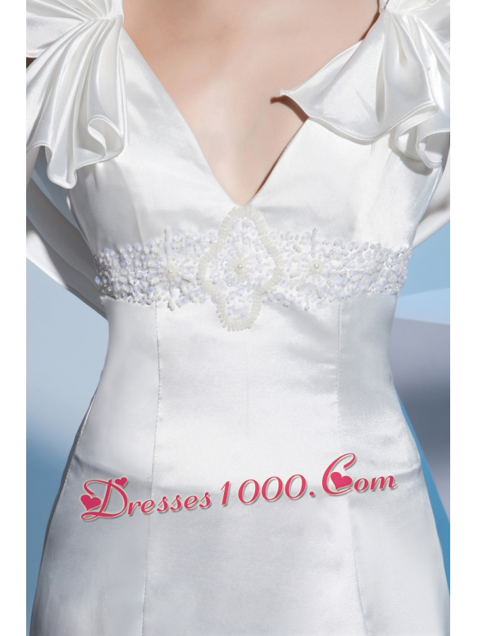 Beading Mermaid V-neck Brush Train Wedding Dress with Zipper up