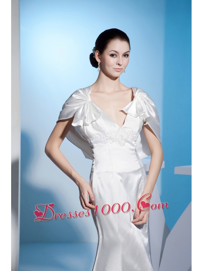 Beading Mermaid V-neck Brush Train Wedding Dress with Zipper up