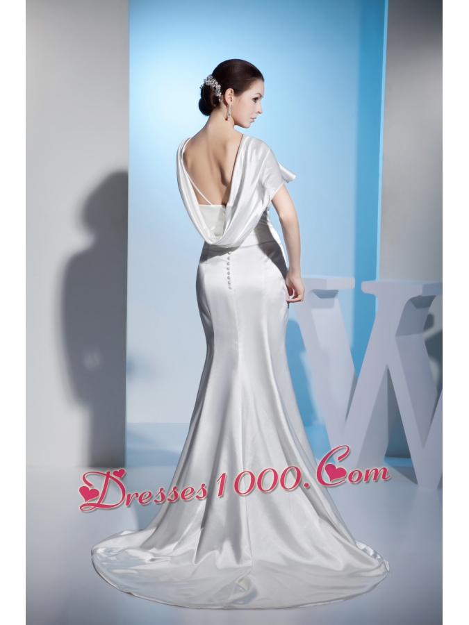 Beading Mermaid V-neck Brush Train Wedding Dress with Zipper up