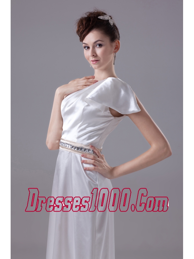 Beading One Shoulder Long Column Wedding Dress