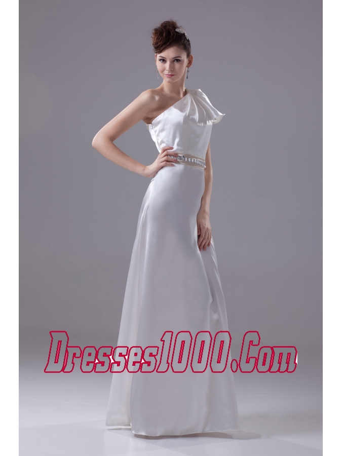 Beading One Shoulder Long Column Wedding Dress
