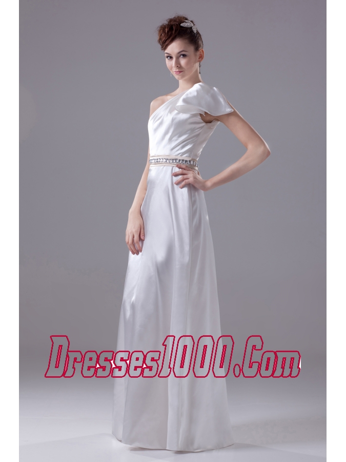 Beading One Shoulder Long Column Wedding Dress