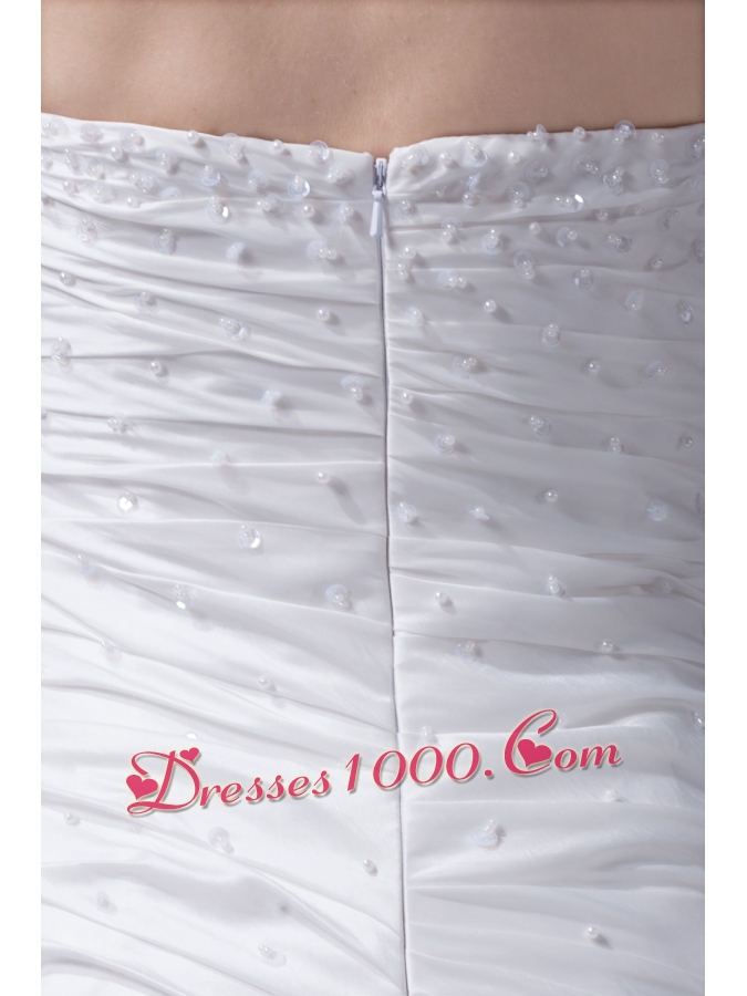 Beading Ruching Sweetheart Brush Train Wedding Dress