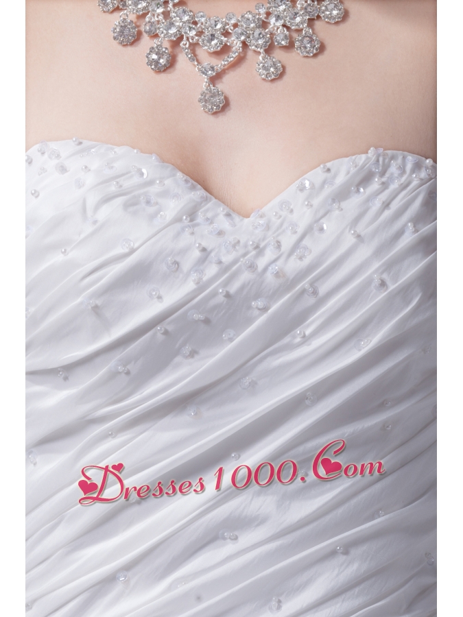 Beading Ruching Sweetheart Brush Train Wedding Dress