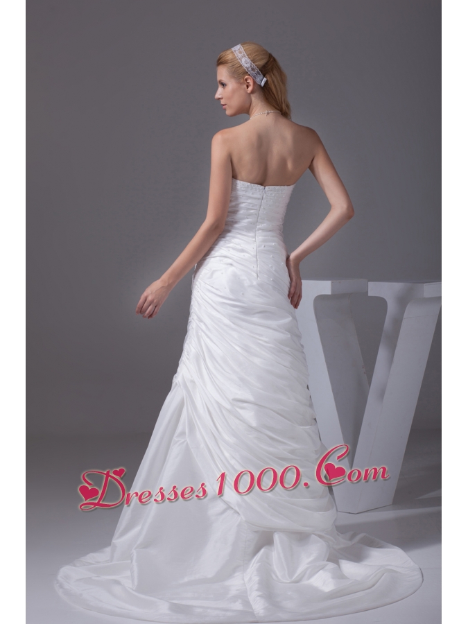 Beading Ruching Sweetheart Brush Train Wedding Dress