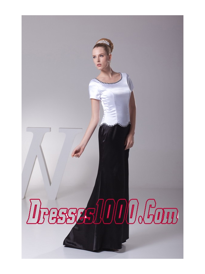 Beading Scoop Column Short Sleeves Mother of the Bride Dress