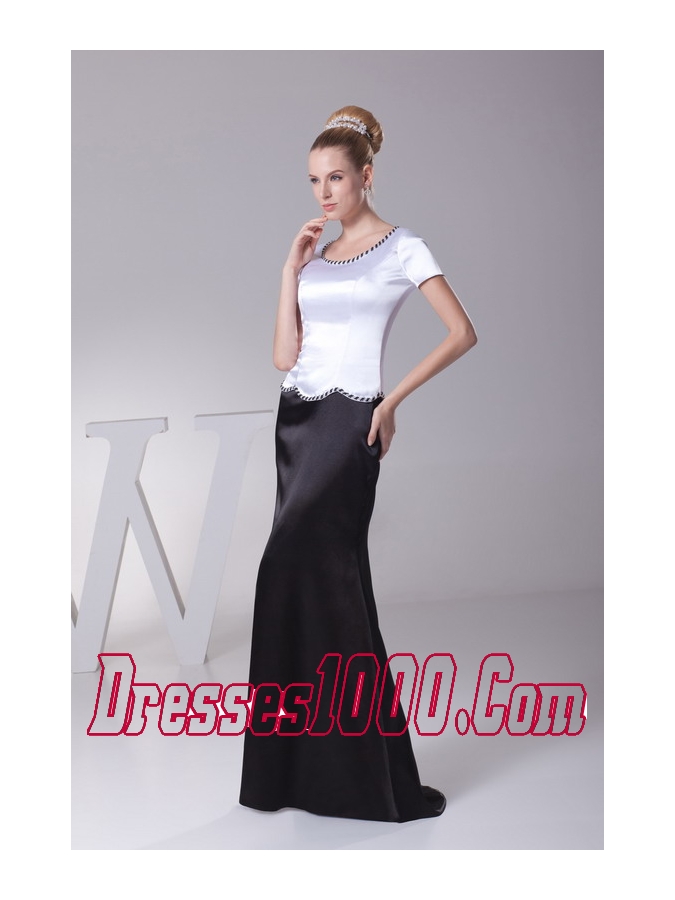 Beading Scoop Column Short Sleeves Mother of the Bride Dress