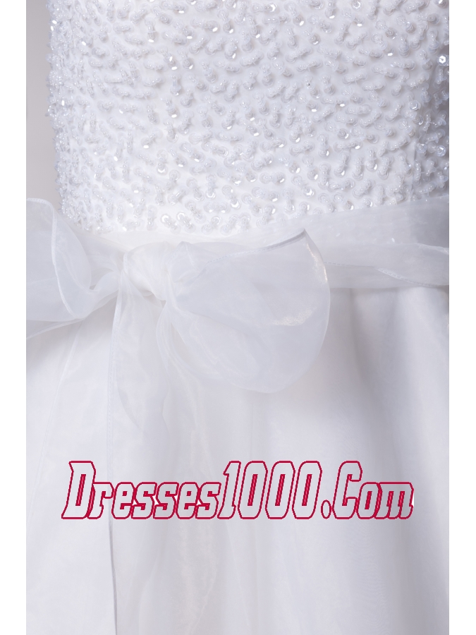 Beading Strapless Court Train A-Line Wedding Dress with Zipper-up