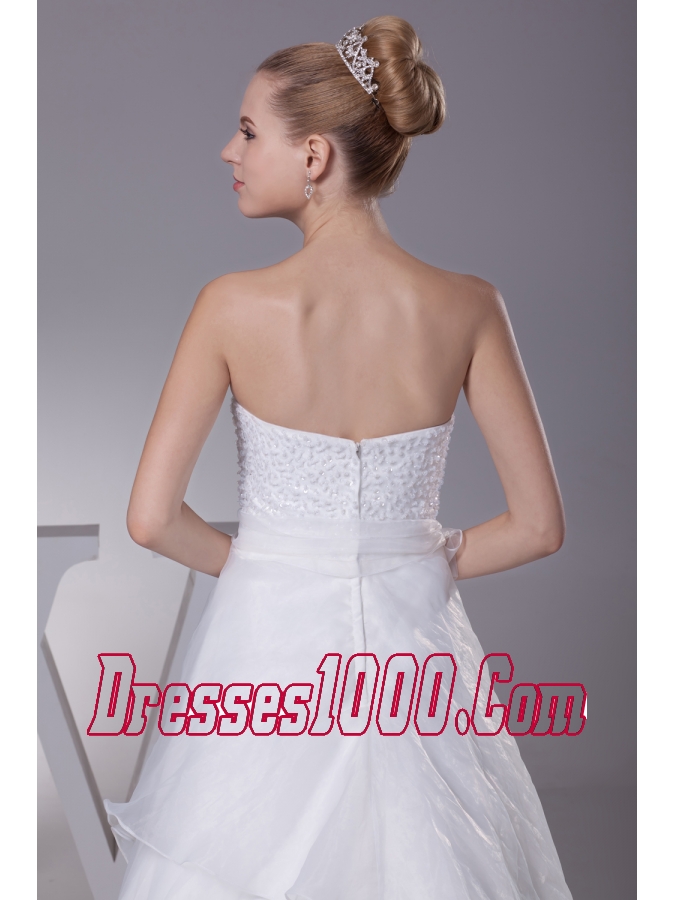 Beading Strapless Court Train A-Line Wedding Dress with Zipper-up