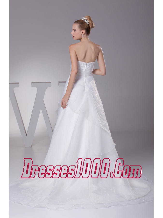 Beading Strapless Court Train A-Line Wedding Dress with Zipper-up
