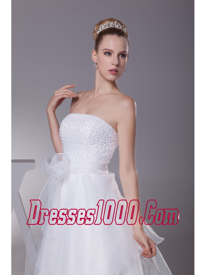 Beading Strapless Court Train A-Line Wedding Dress with Zipper-up
