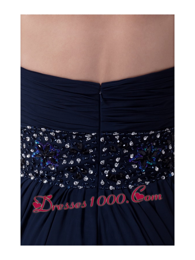 Beading Strapless Navy Blue Long Mother of the Bride Dress