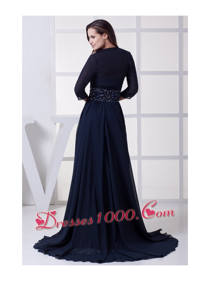 Beading Strapless Navy Blue Long Mother of the Bride Dress