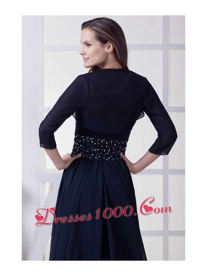 Beading Strapless Navy Blue Long Mother of the Bride Dress