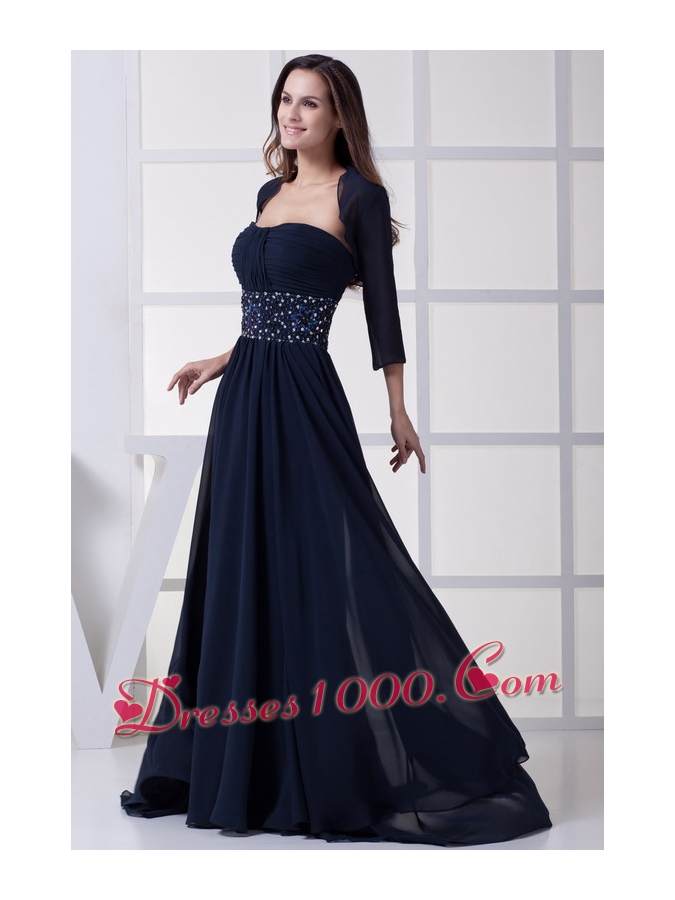 Beading Strapless Navy Blue Long Mother of the Bride Dress