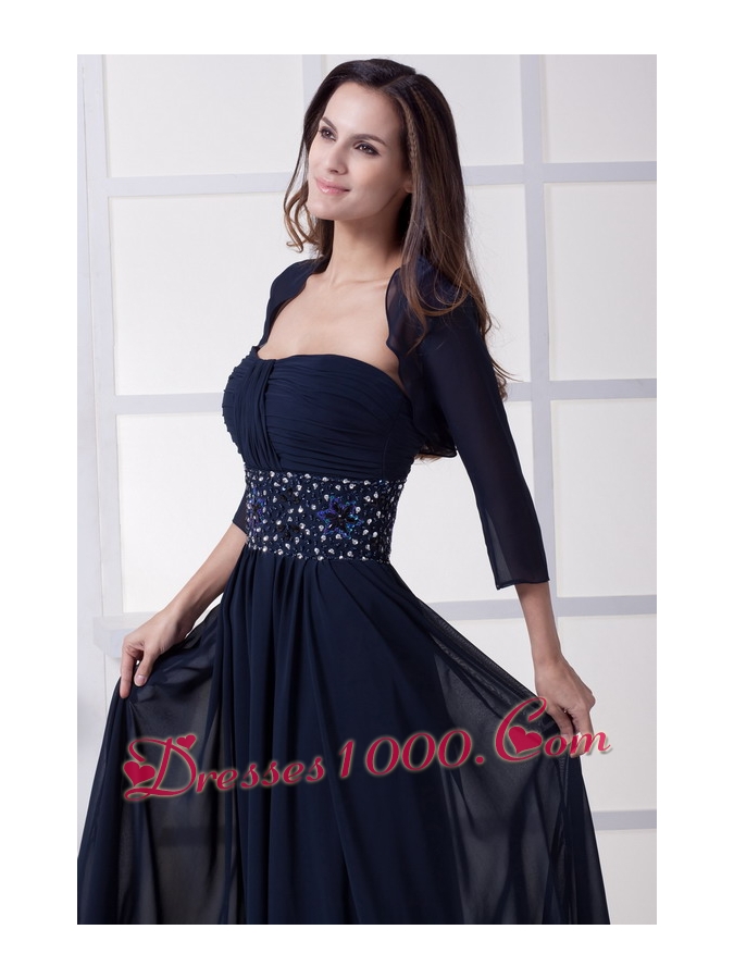 Beading Strapless Navy Blue Long Mother of the Bride Dress