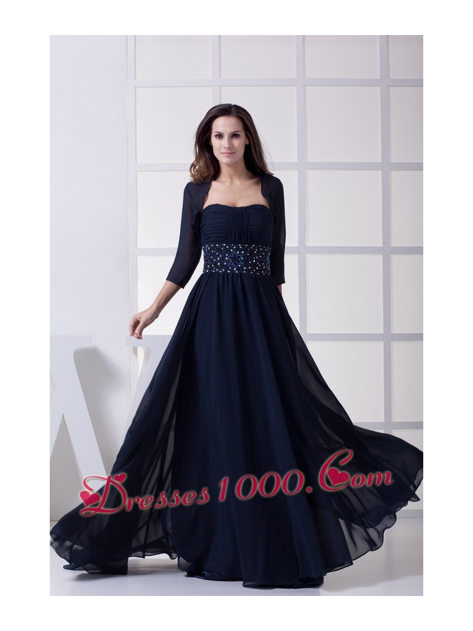 Beading Strapless Navy Blue Long Mother of the Bride Dress