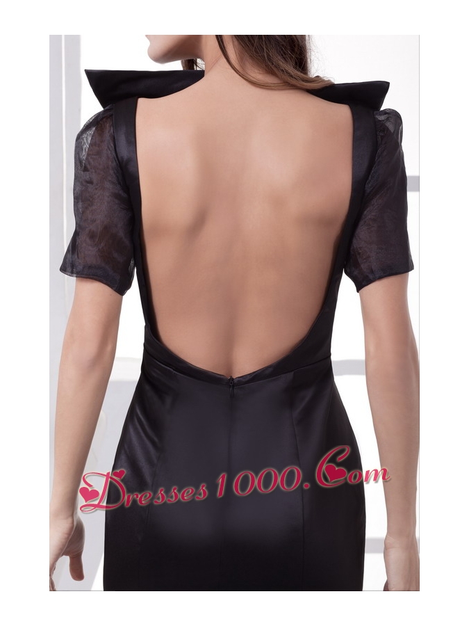 Black High-neck Short Sleeves Mermaid Chapel Train Mother of the Bride Dress