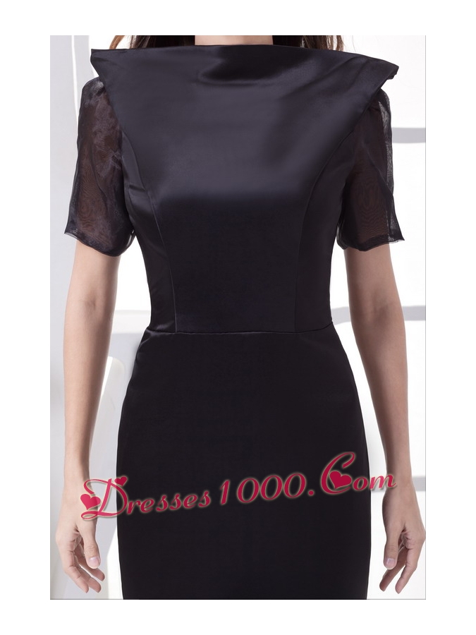 Black High-neck Short Sleeves Mermaid Chapel Train Mother of the Bride Dress