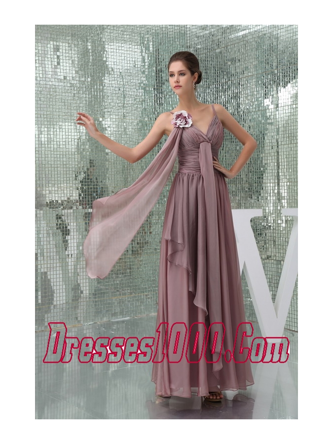 Burgundy Spaghetti Straps Ruching Chiffon Mother of the Bride Dress