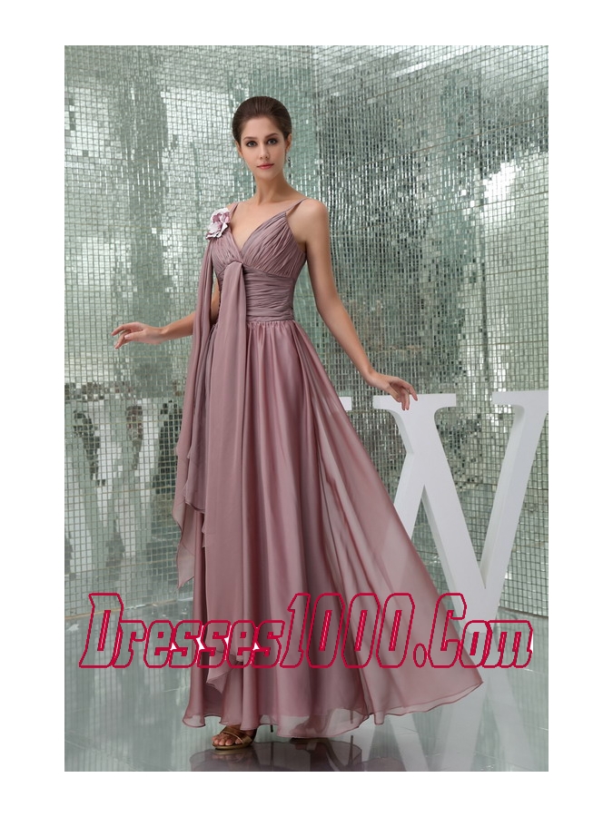 Burgundy Spaghetti Straps Ruching Chiffon Mother of the Bride Dress