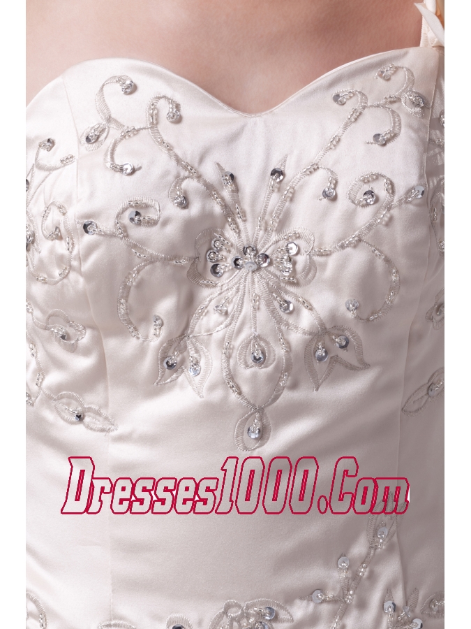 Champagne One Shoulder Hand Made Flowers Embroidery Wedding Dress