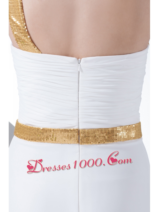 Column One Shoulder Ruching Sequins Wedding Dress