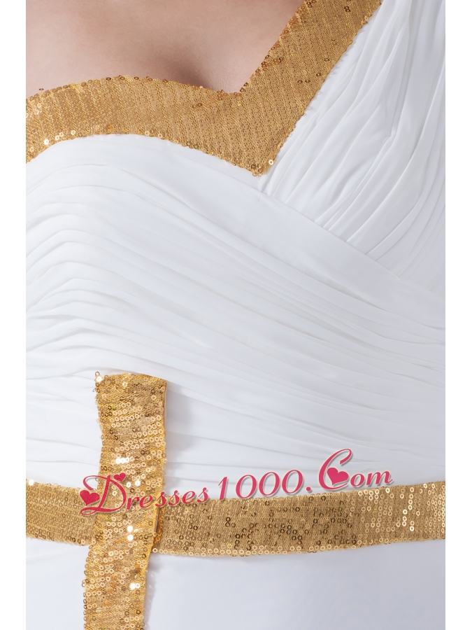 Column One Shoulder Ruching Sequins Wedding Dress