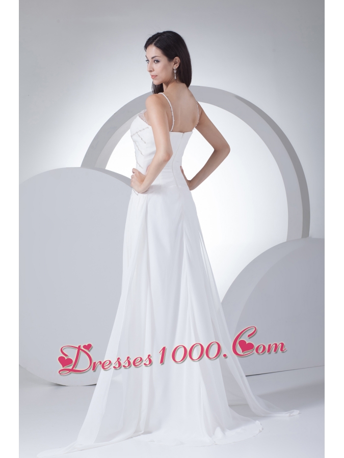 Column V-neck Appliques Chiffon Wedding Dress