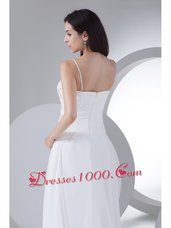 Column V-neck Appliques Chiffon Wedding Dress