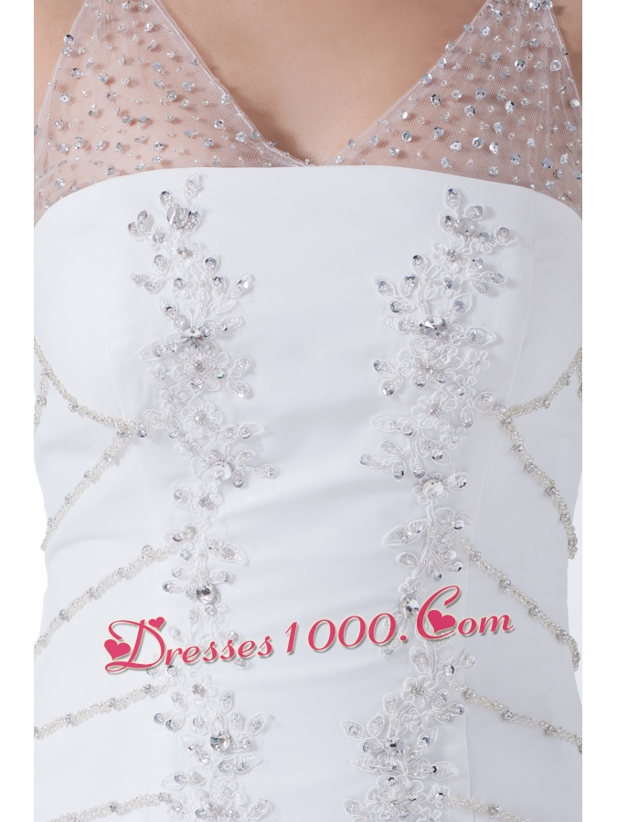 Column V-neck Appliques Chiffon Wedding Dress