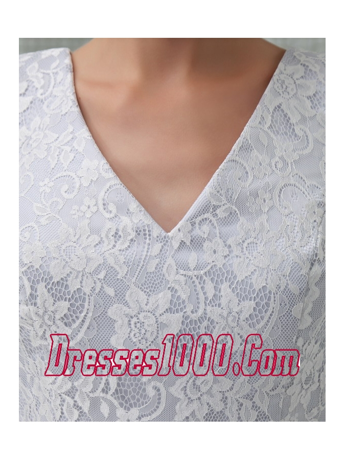 Column V-neck Sash Lace Long Wedding Dress