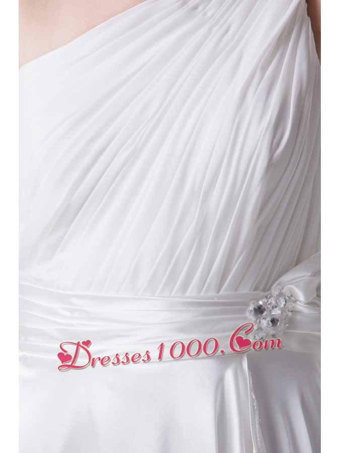 Empire One Shoulder Ruching Beading Wedding Dress