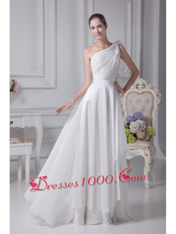Empire One Shoulder Ruching Beading Wedding Dress