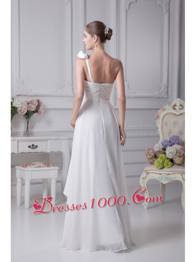 Empire One Shoulder Ruching Beading Wedding Dress