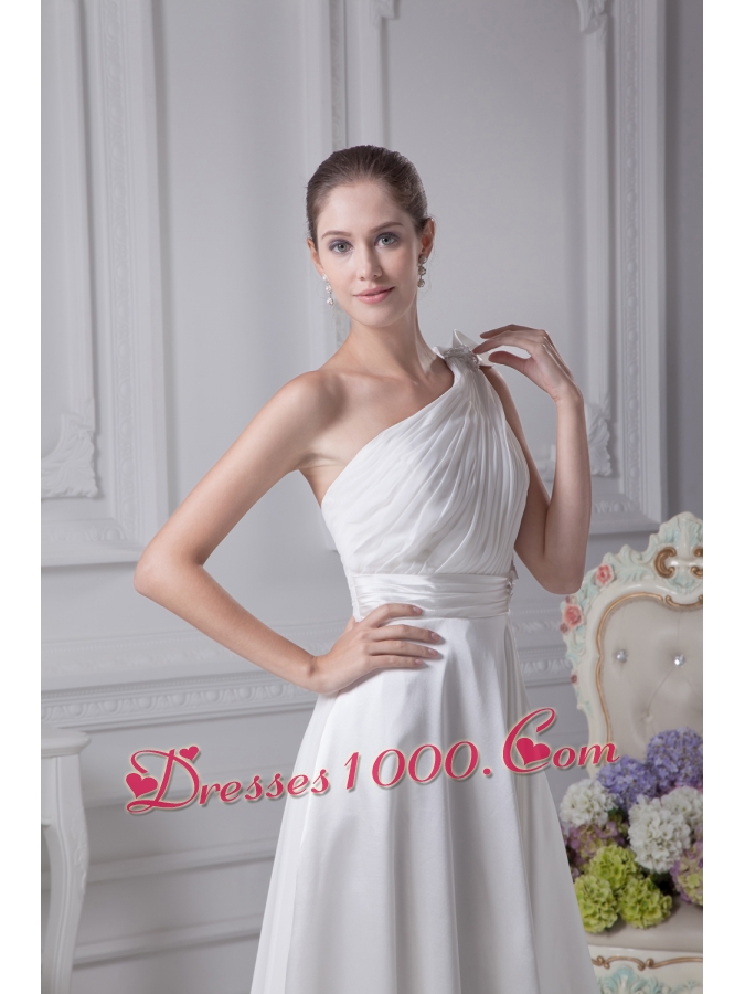 Empire One Shoulder Ruching Beading Wedding Dress