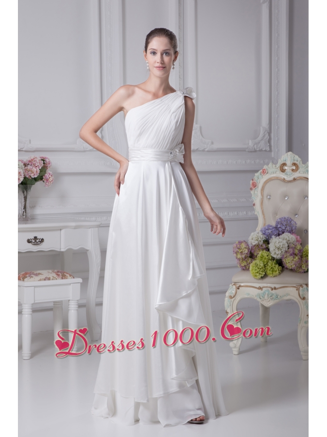 Empire One Shoulder Ruching Beading Wedding Dress