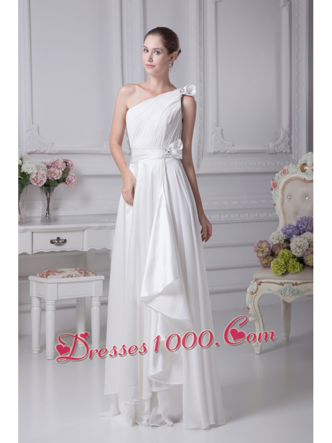Empire One Shoulder Ruching Beading Wedding Dress