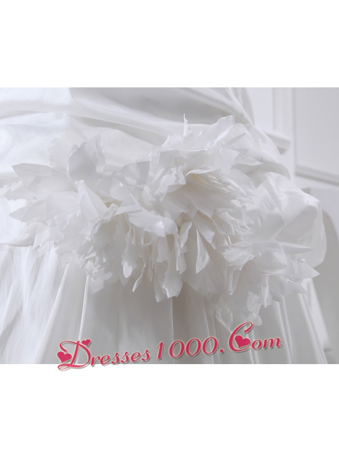 Hand Made Flowers Column Halter Chapel Train Wedding Dress