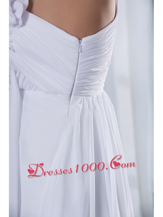Hand Made Flowers Empire One Shoulder Court Train Wedding Dress
