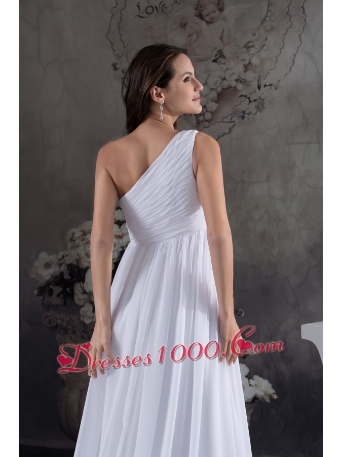 Hand Made Flowers Empire One Shoulder Court Train Wedding Dress