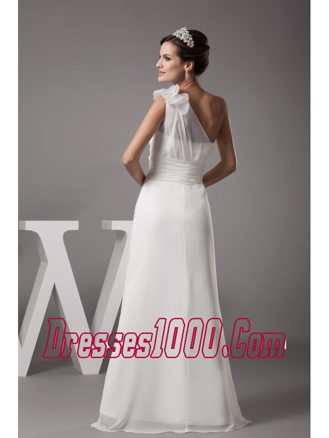 Hand Made Flowers One Shoulder Long Wedding Dress
