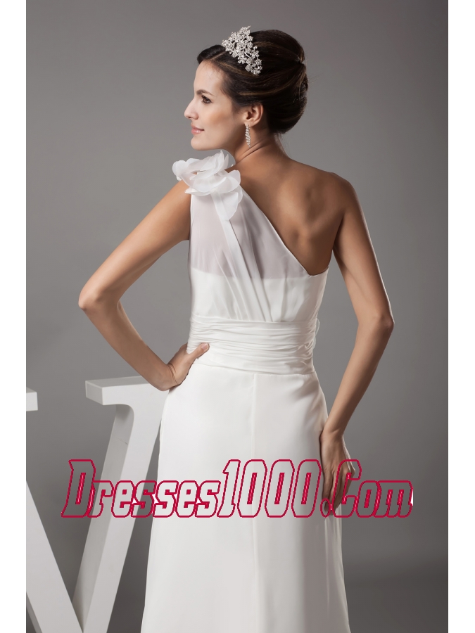 Hand Made Flowers One Shoulder Long Wedding Dress