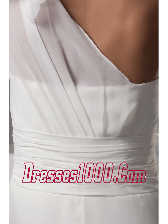 Hand Made Flowers One Shoulder Long Wedding Dress