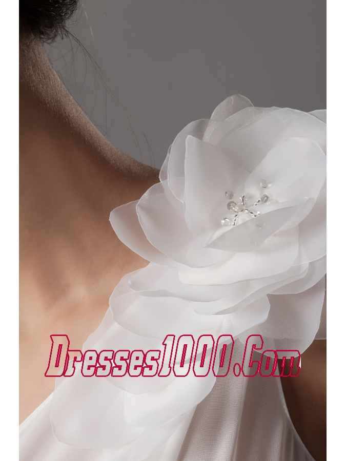 Hand Made Flowers One Shoulder Long Wedding Dress