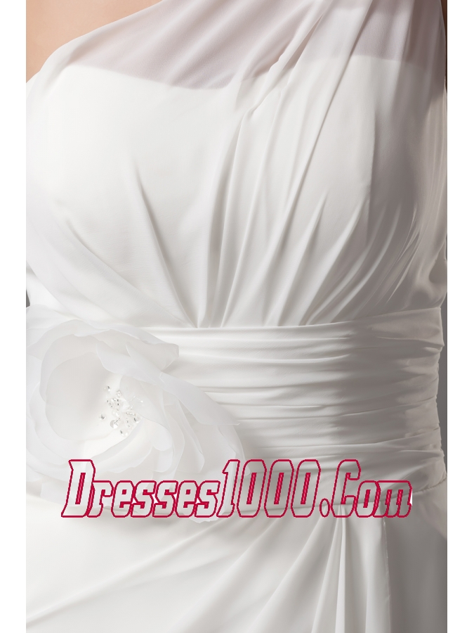 Hand Made Flowers One Shoulder Long Wedding Dress