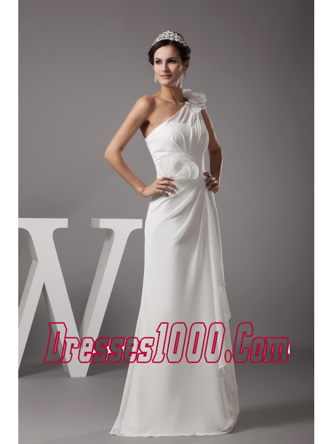 Hand Made Flowers One Shoulder Long Wedding Dress