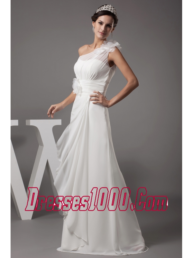 Hand Made Flowers One Shoulder Long Wedding Dress